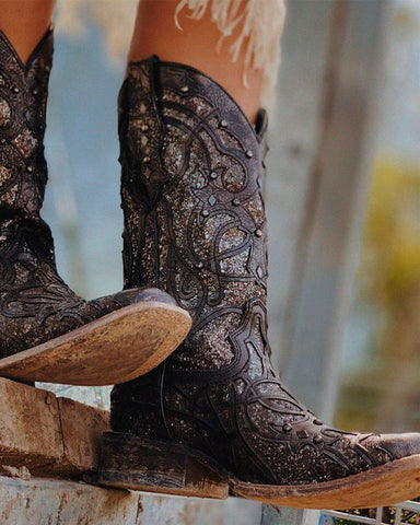 Women's Glitter Inlay and Studs Western Boots